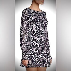 LoveShackFancy Scarlett Chiffon Silk & Silver Metallic dress on Black size M